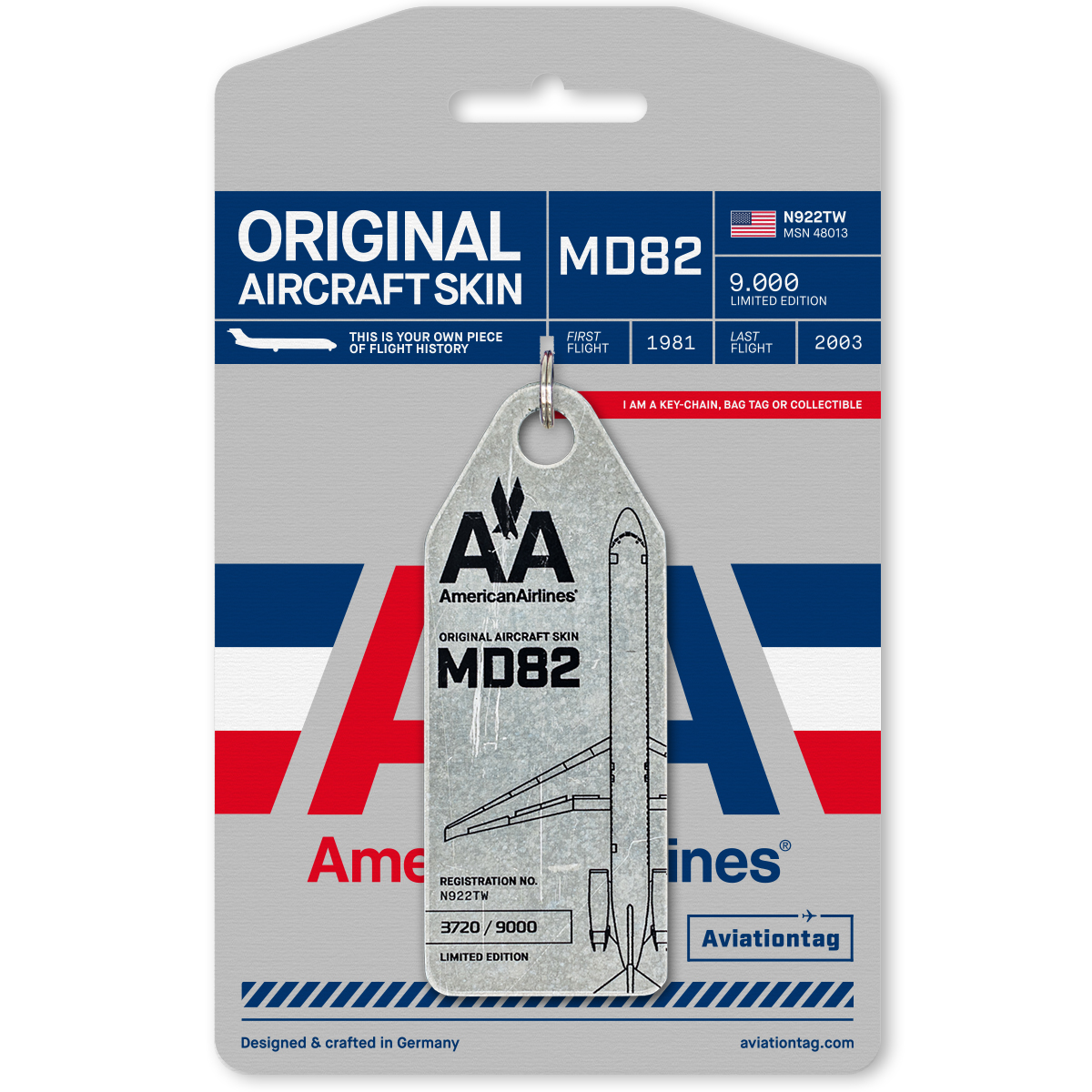 Aviationtag American Airlines MD82 N922TW Silver
